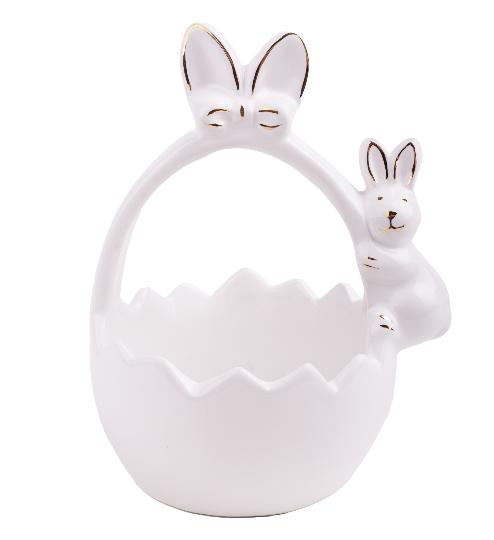 HÚSVÉTI PORCELÁN KOSÁR+NYUSZIFÜL FEHÉR 14CM 182343