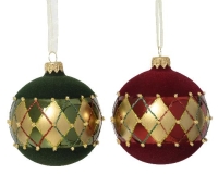 KARÁCSONYI GÖMB (6DB) 8CM VELVET RED/GREEN 053187