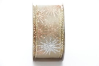 KARÁCSONYI SZALAG 4CM270CM ORGANZA ARANY EZÜST GLITTER CSILLAGOS