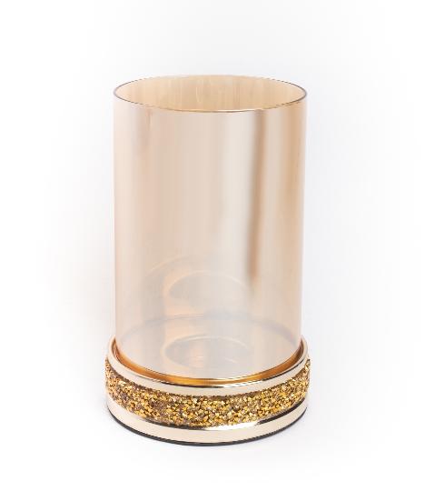 FÉM MÉCSESTARTÓ ÜVEG KRISTÁLY 13X21CM ARANY 425384