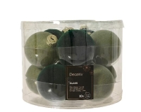 KARÁCSONYI GÖMB (10DB) 6CM FLOKKOLT GREEN MIX 062272