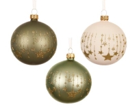 KARÁCSONYI GÖMB (6DB) 8CM GREEN CSILLAG MINTÁS 081065